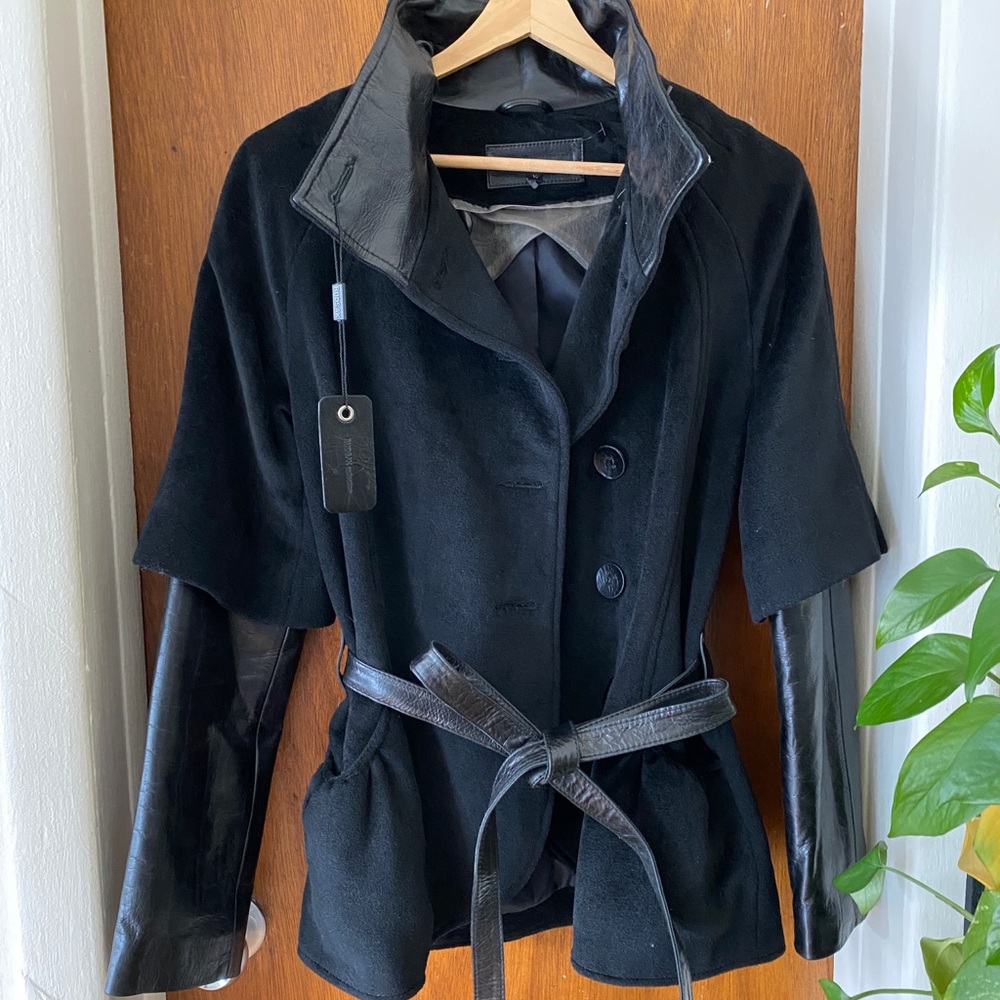 Rudsak leather mix media jacket with removable sleeves